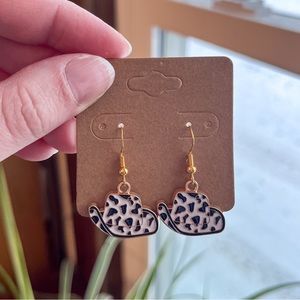 Cow Print Western Hat Earrings